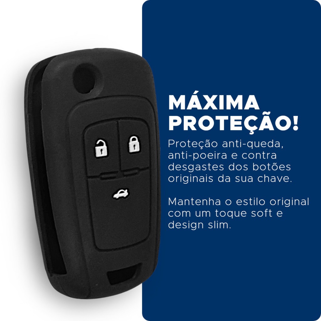 Capa de Silicone Chave canivete Chevrolet GM Onix Prisma Cruze Spin Montana S10 Cobalt chave 3 botões 2013-20XX