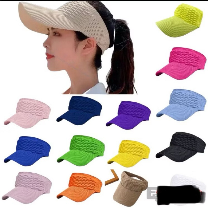 Viseira Sport franzida de tecido com elástico adulto viseira de proteção ao sol caminhada e corrida confortável e leve em Oferta na Shopee