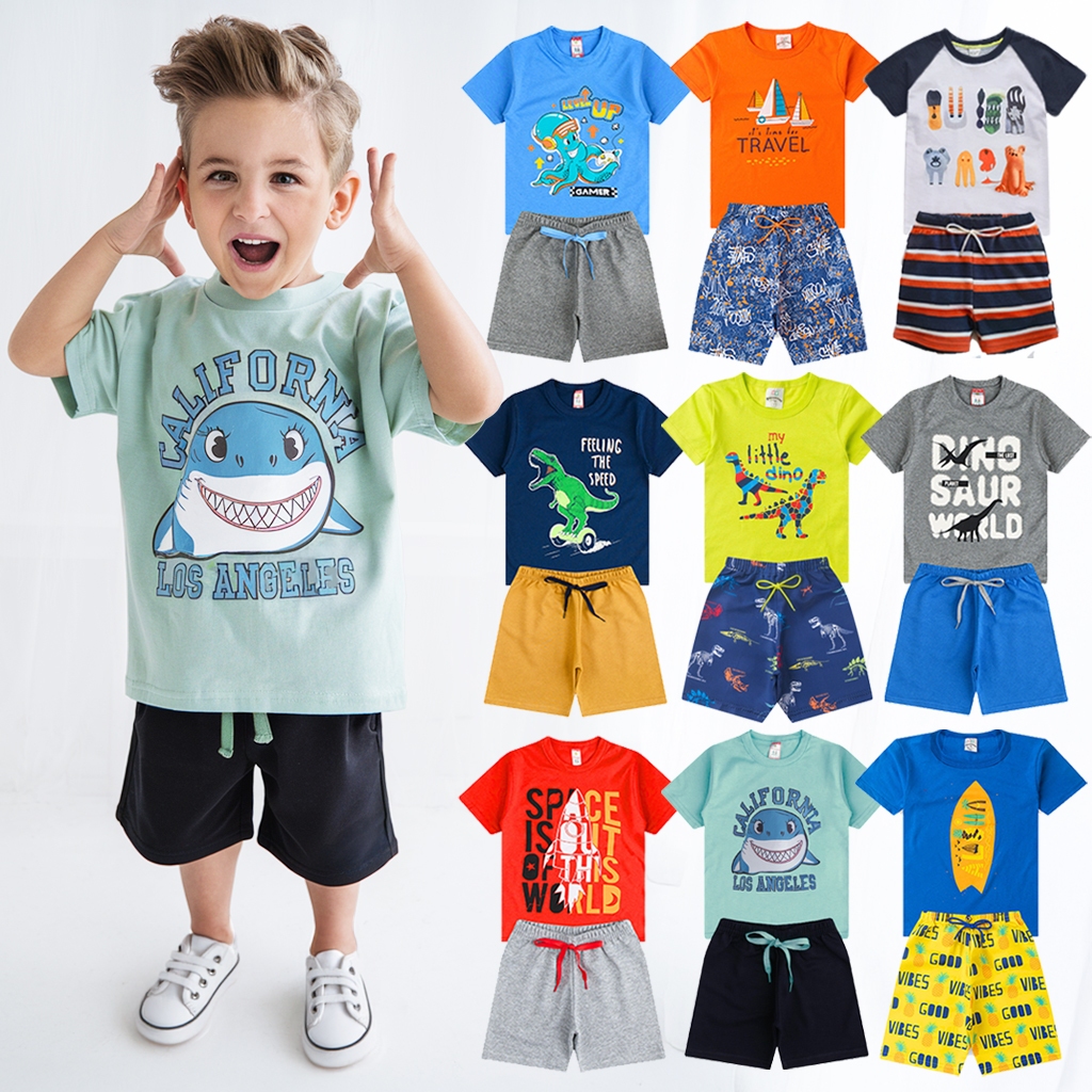 Kit de 4 ou 10 peças Infantil Menino Conjunto Verão Premium 1 ao 14 Roupa Masculino Criança Envio Rápido