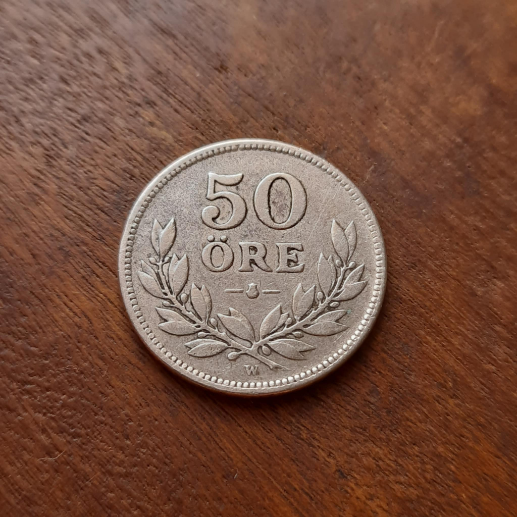 Moeda 50 Ore 1914 Suécia - Prata (Periodo Primeira Guerra Mundial)