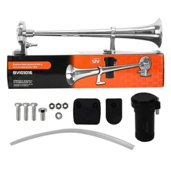 Buzina Marítima 12V 45cm Corneta Cromada Eletropneumática Com Compressor Kit Completo Instalação