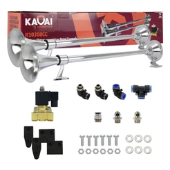 Kit Buzina Marítima 74cm Completo 24v Válvula Conexões Caminhão Super Potente Maritima Cromada