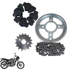 Kit Relação Transmissão Coroa Corrente Pinhão + Coxim Cg Titan Fan Cargo 150/160 Aço 1045