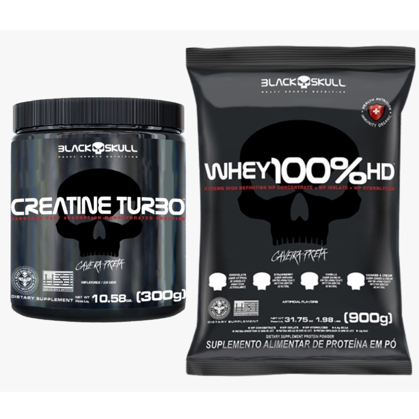 Kit 1x Whey 100%Hd Refil 900g + Creatine Turbo 300g - BlackSkull em Oferta na Shopee