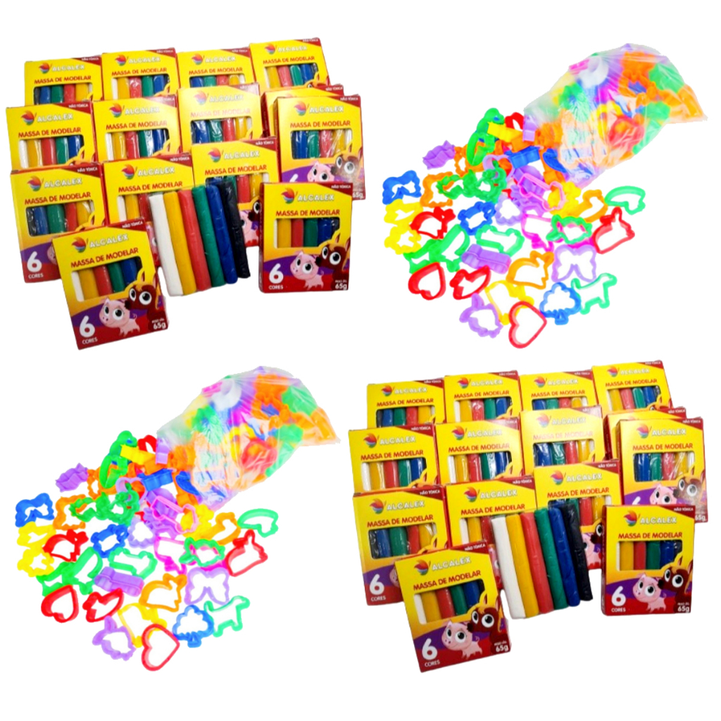 Kit 10 Massinha de Modelar + 30 Cortador Molde p/ Kit Festa Lembrancinha iInfantil Sacolin...