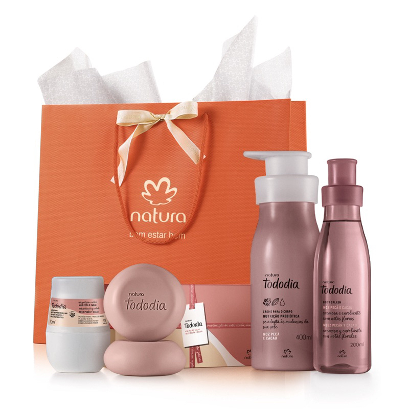 Kit Natura Tododia Noz Pecã e Cacau Body Splash + Hidratante Corporal 400ml + Desodorante Roll On + Sabonetes Original
