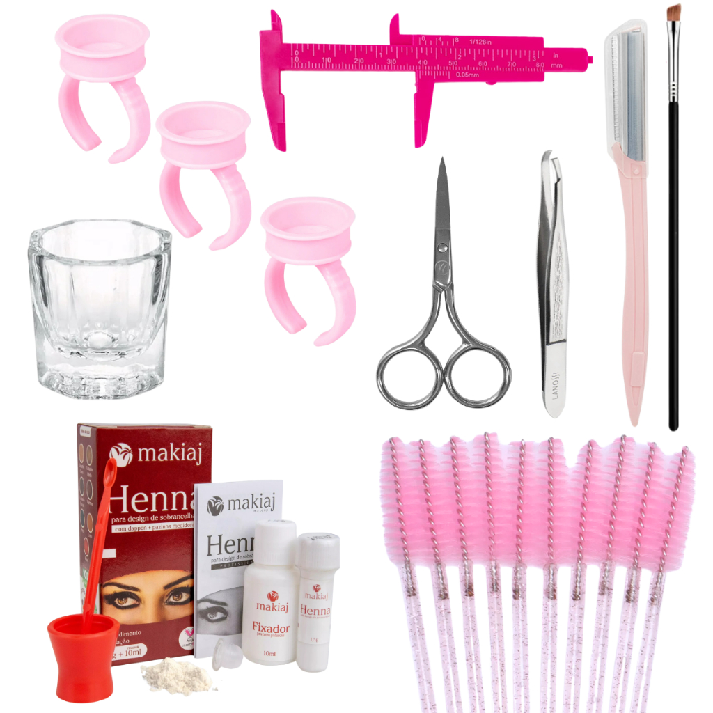 Kit Design para Sobrancelhas Henna Makiaj Hipoalergênica Paquimêtro Navalha Completo
