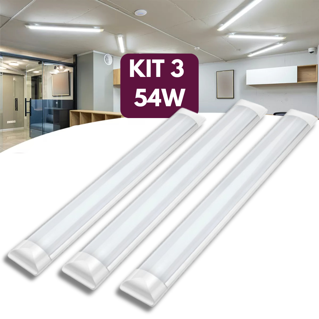 Kit 3 Luminária Tubular Led Slim 54w 120cm 6500k Branco Frio Bivolt 110v/220v