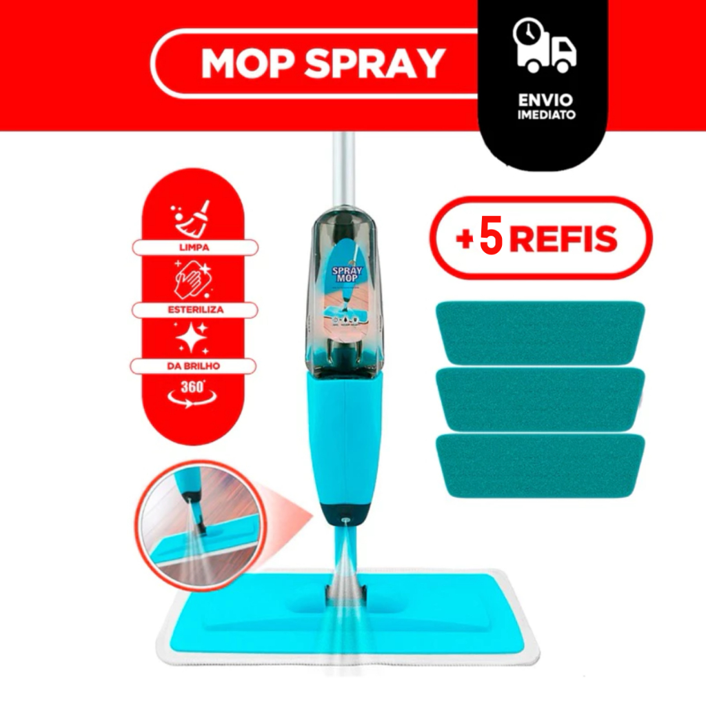 Mop Spray Magico Esfregão Com Reservatorio Rodo De Limpeza 5 Refis Microfibra