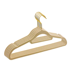 10 Cabides de Veludo com Gancho Dourado Giratório Adulto