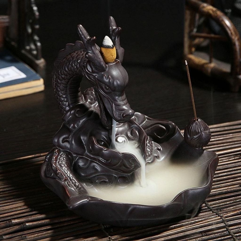 Imagem Porta Incenso Pedra Cascata Dragão Incensário Decorativo Zen