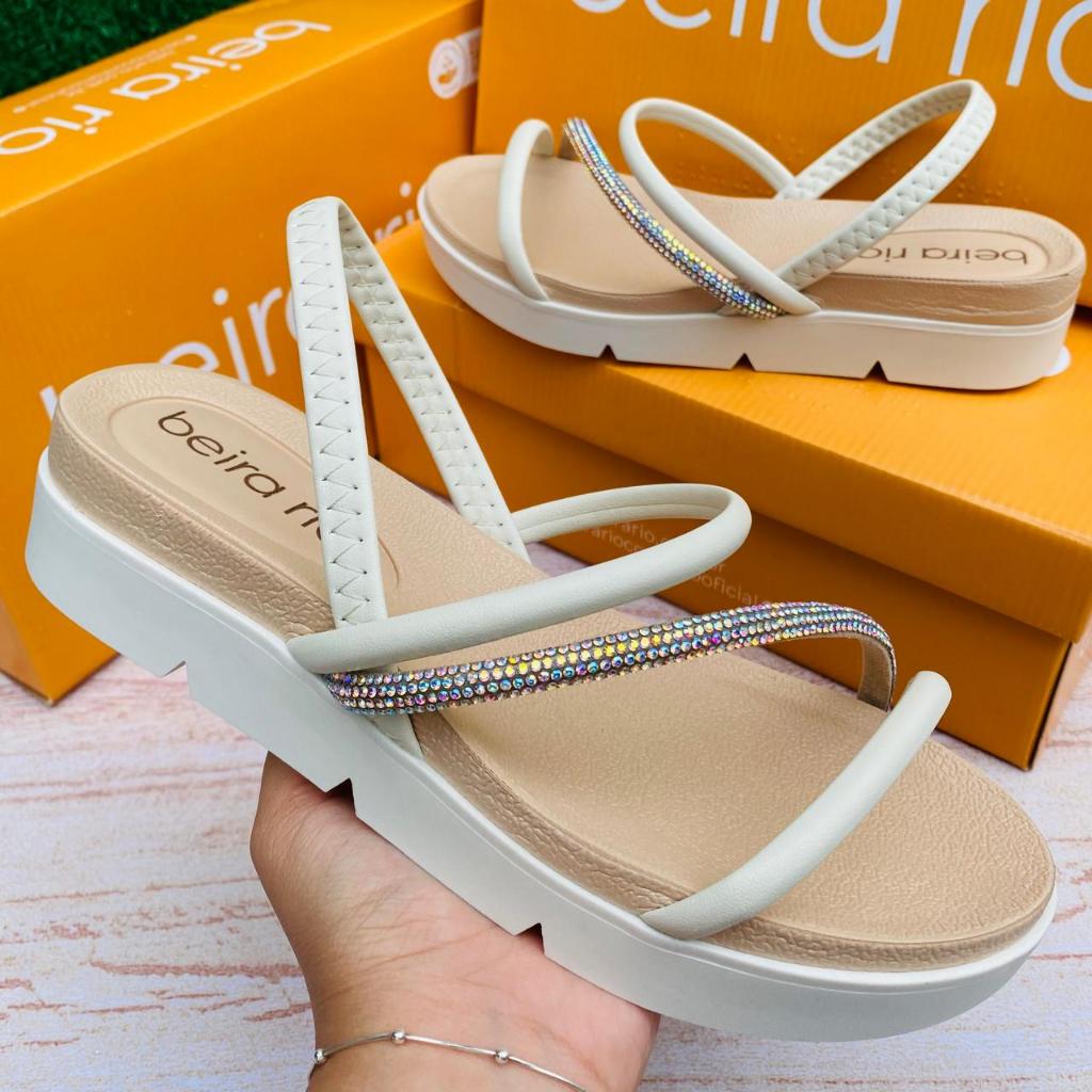 Sandália Papete Feminina Beira Rio Brilho Conforto Original Tira Elástico Tratorada em Oferta na Shopee