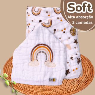 Toalha De Banho Bebe Soft Capuz Bordado Três Camadas De Fralda Infantil Menina e Menino