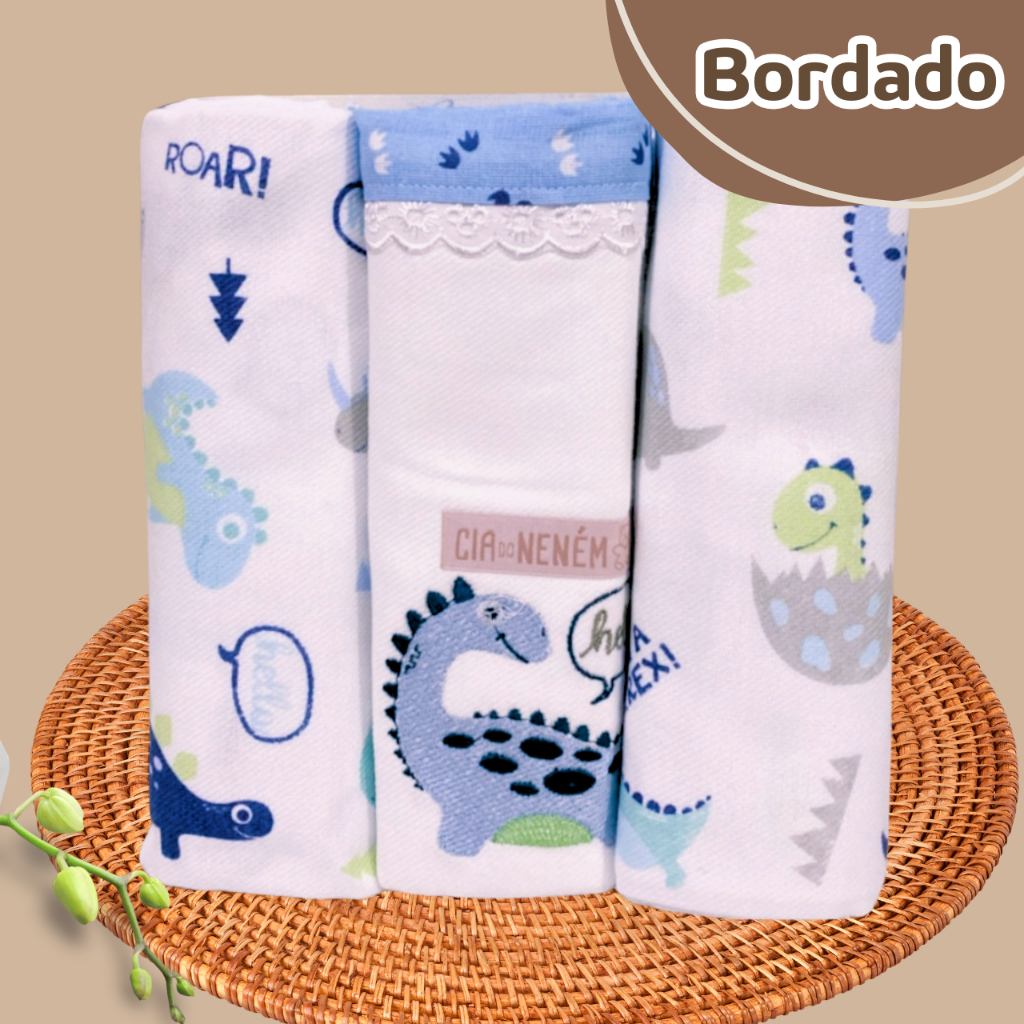 Cueiro Manta Bebê Flanelado 80x80 100% Algodão Kit Com 3 Unidades Menino