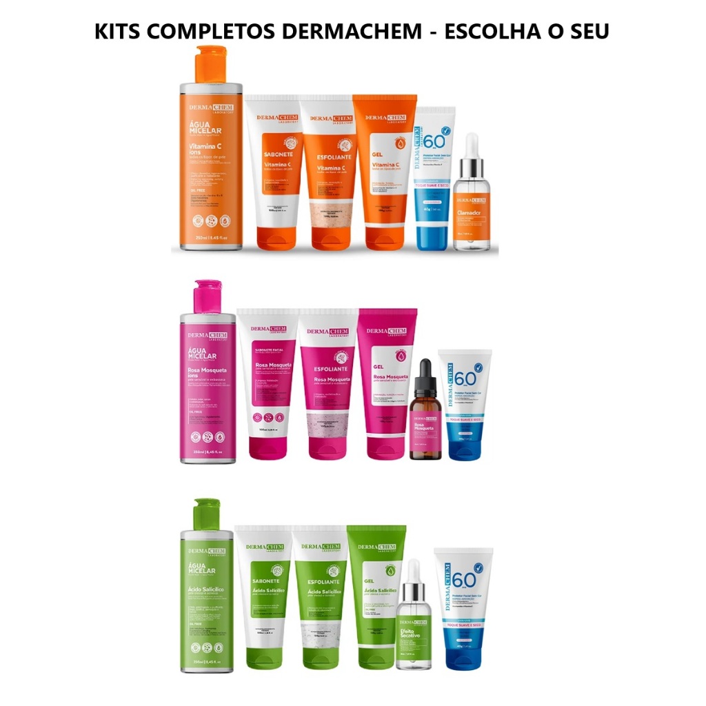Kits Dermachem Vitamina C Clareador Antioleosidade Rosa Mosqueta Escolha o Seu Skincare Protetor Sol