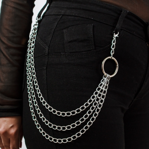 Corrente Tripla P/Calça Saia Punk Rock Acessório Prateado Argola