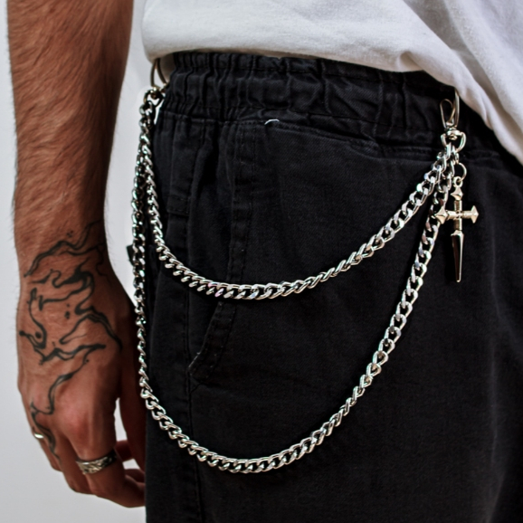 Acessório Masculino P/Calça Corrente Lixada Cruz Reforçada Punk Rock Alternativa