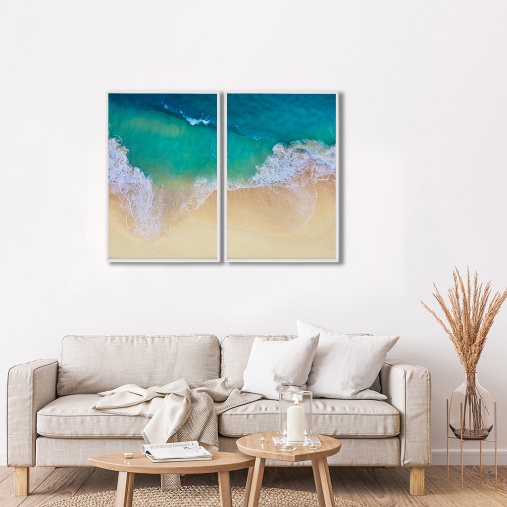 2 Quadros Decorativos Paisagem Vista Aerea Praia com Belas Ondas Com Moldura Quarto Sala Escritorio em Oferta na Shopee