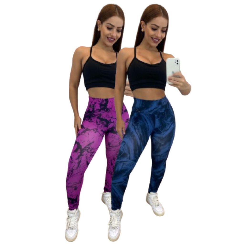 Kit 2 Calça Legging Feminina Tie Dye Cintura Alta Academia Caminhada em Oferta na Shopee