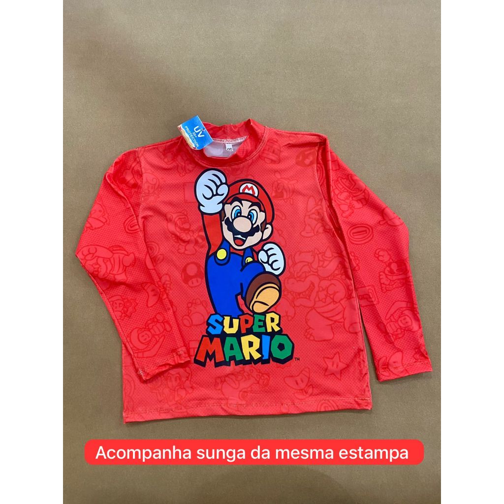 Conjunto de Roupa de banho Infantil Térmica menino e menina Kit camisa UV + sunga ou biquíni  de desenhos