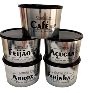 Jogo Potes Kit Porta Mantimentos 5 Peças Plástico Metalizado em Oferta na Shopee