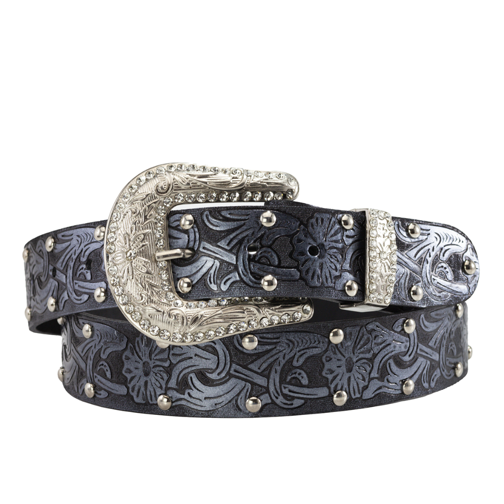 Cinto Country Feminino Floral Com Cravos Cores Metalizadas Fivela Grande com Strass