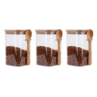 3 Potes Vidro Borossilicato [Quadrado]Tamanho 8 x 12 cm  550 ml Com Tampa e Colher de Bambu em Oferta na Shopee