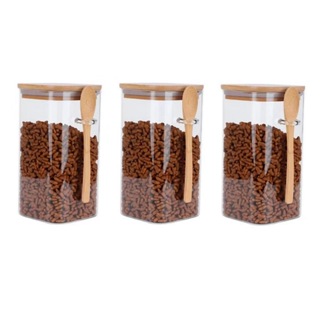 3 Potes Vidro Borossilicato [Quadrado]Tamanho 8 x 15cm  650 ml Com Tampa e Colher de Bambu em Oferta na Shopee