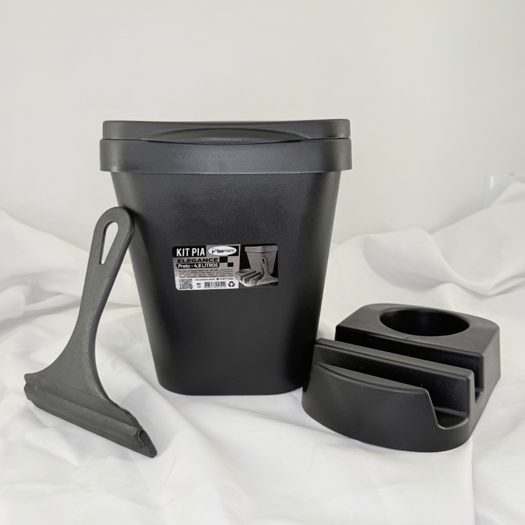 Kit Pia 4 Peças Multiuso Elegance Porta Detergente Rodinho de Pia Lixeira 4,8 Litros Escorredor — imagem 2 de 2