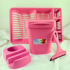 Kit Pia 4 Peças Multiuso Elegance Porta Detergente Rodinho de Pia Lixeira 4,8 Litros Escorredor