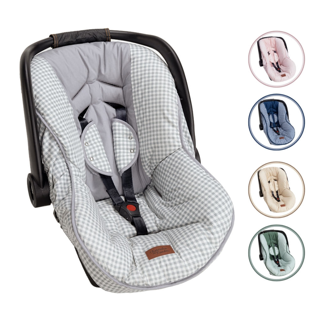 Capa De Bebê Conforto C/ Protetor De Cinto Xadrez 100% Algodão - 03 Peças