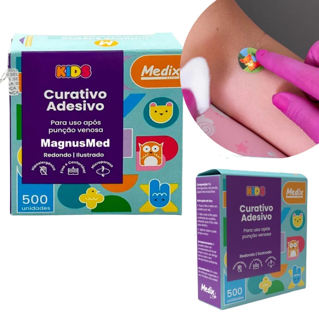 Curativo Redondo Adesivo Kids Com 500 Unidades Medix
