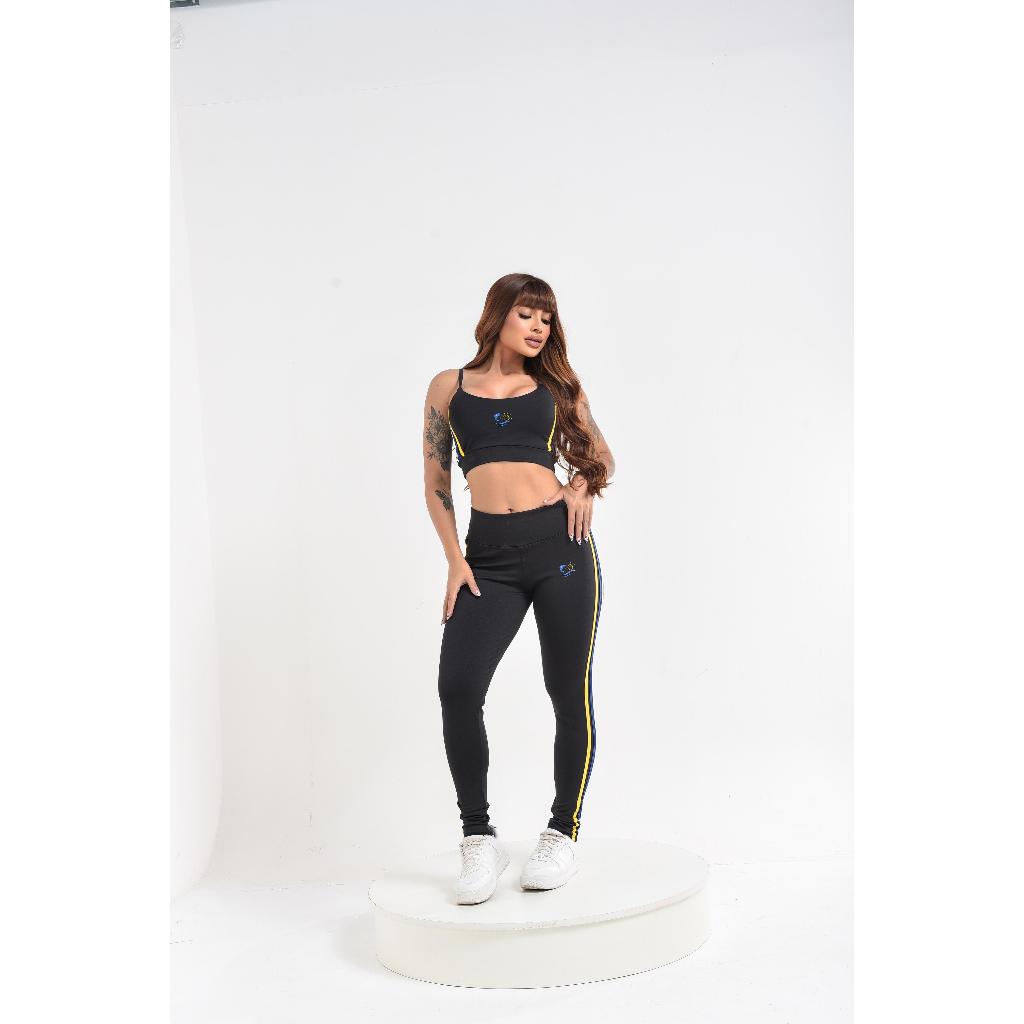 Conjunto Feminino Calça Cintura alta Legging Top Com bojo Preimun Poliamida Felpada Modeladora