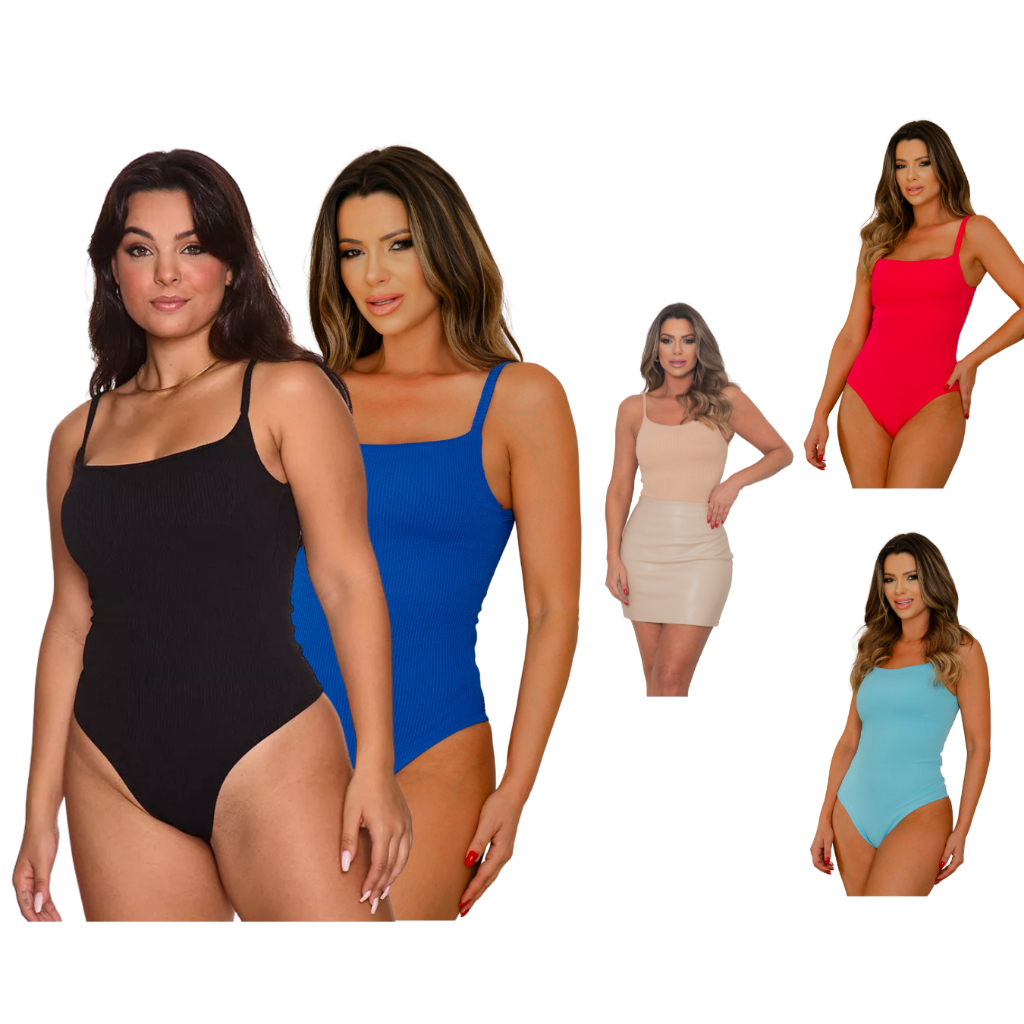 Body Alça Fina Gola Reta Canelado Ana Ruga Regata em Oferta na Shopee