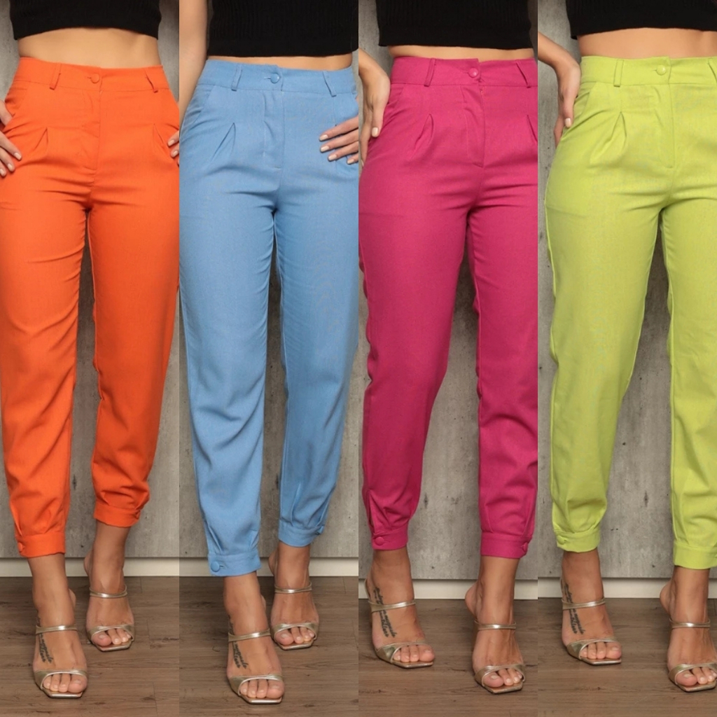 Calça Feminina Alfaiataria Linhão Com Botões Feminina Moda Feminino Lançamento Luxo em Oferta na Shopee