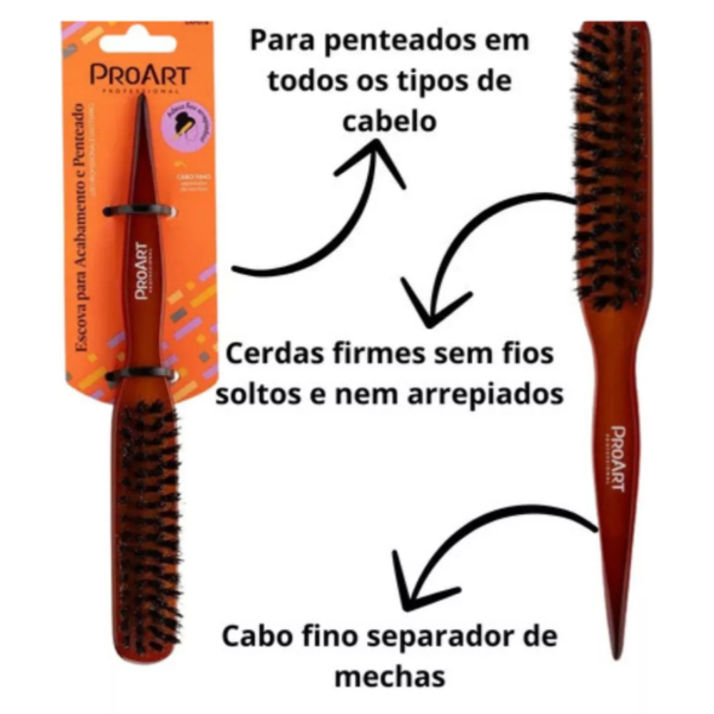 Escova Madeira Para Penteado Acabamento Proart Antifrizz Cerdas Firmes EAP01B em Oferta na Shopee