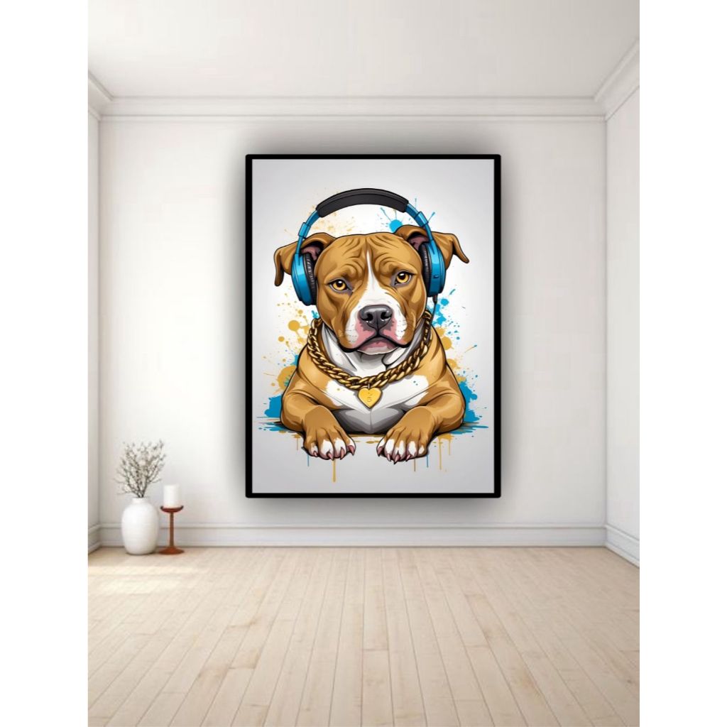 Quadro decorativo 1 peça 40x60 cachorro Pit Bull fone decoraçao casa quarto sala