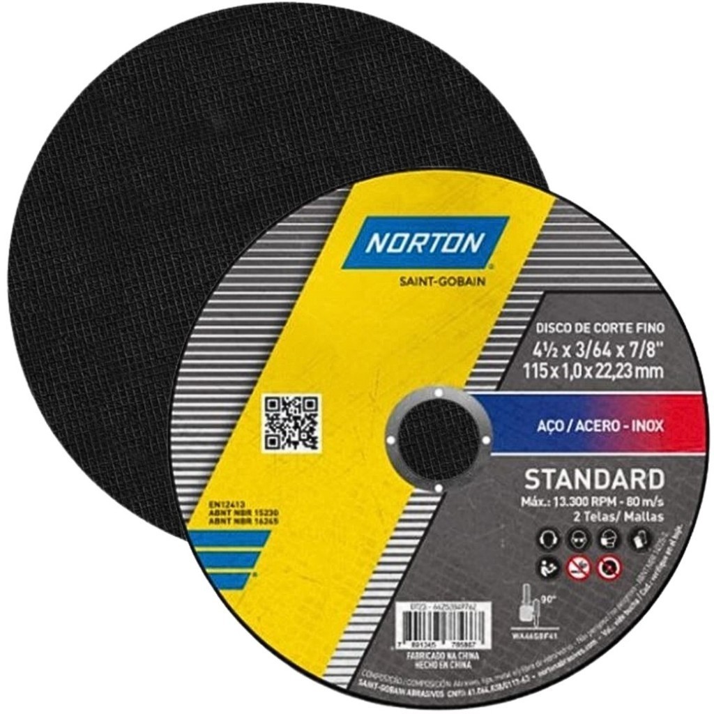 DISCO DE CORTE 115X1,0X22,23mm KIT COM 12 UNIDADES - NORTON STANDARD