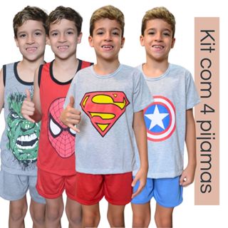 Kit 4 Pijamas Infantil Regata ou Meia Manga Menino Verão em Malha Personagens sortidos em Oferta na Shopee