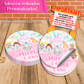 Rótulos Adesivos Redondos Personalizados  Circo Rosa Menina Aquarelado em Oferta na Shopee