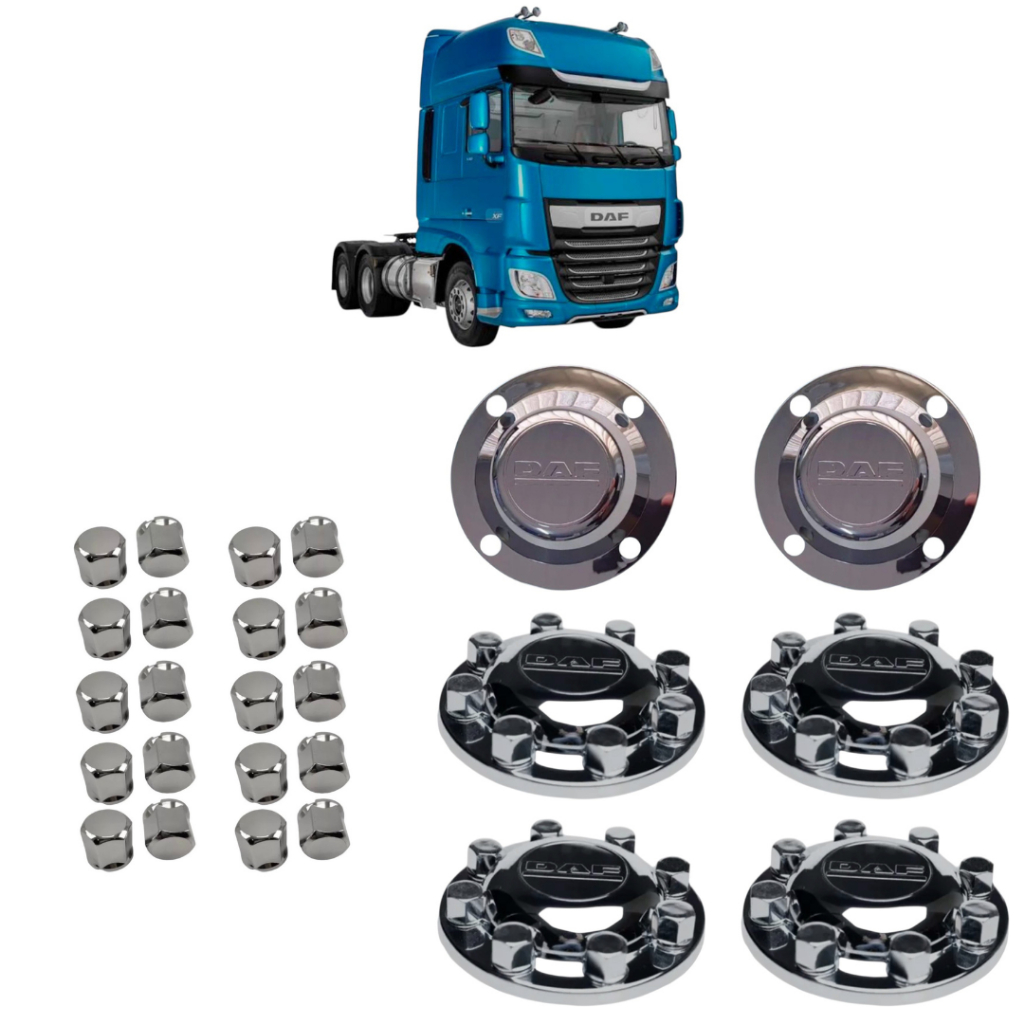 Kit Aplique Tampa Cubo Cromada Caminhão DAF 6X2 3 Eixos