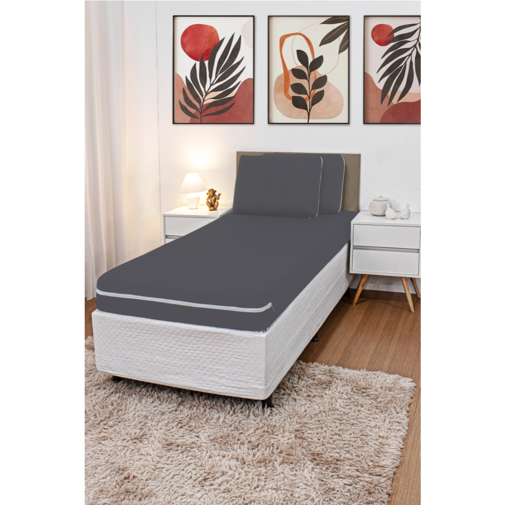 Capa De Colchão Solteiro/ Solteiro + Avulsa/ Solteiro + Par em Poliéster Malha Gel com Zíper Fácil em Oferta na Shopee