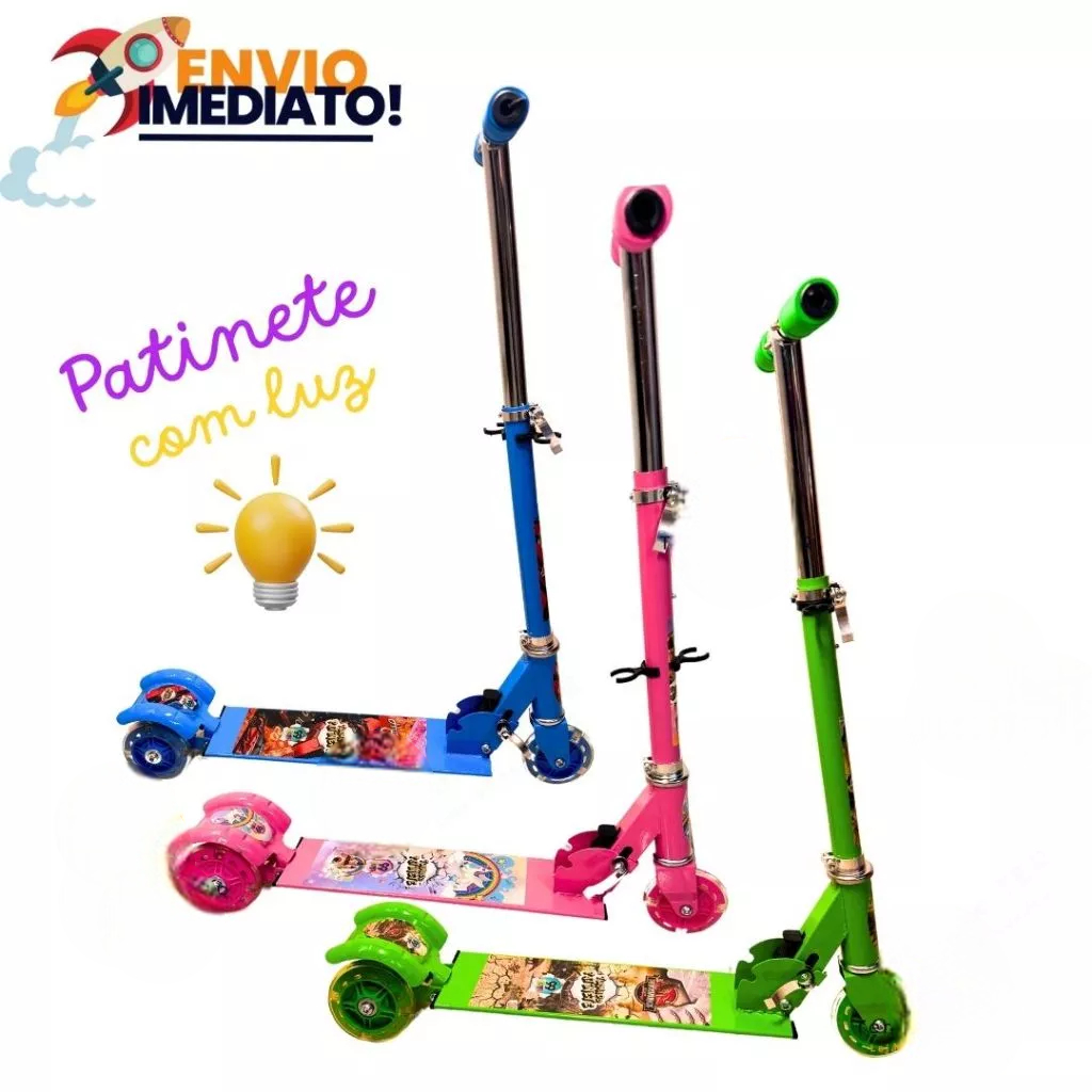 Patinete Infantil Radical 3 Rodas Led Dobrável E Ajustável Para Menino  e Menina Até 30 Kg Resistente