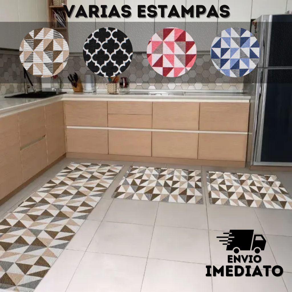 Jogo de passadeira de cozinha tapete em jacquard antiderrapante 3 peças decoração impecável