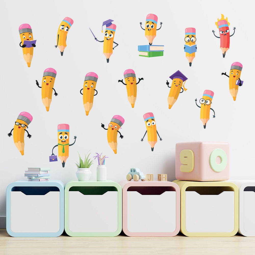 Adesivo de Parede Infantil Lápis Divertido Escola Quarto Menino Menina - 476ir em Oferta na Shopee