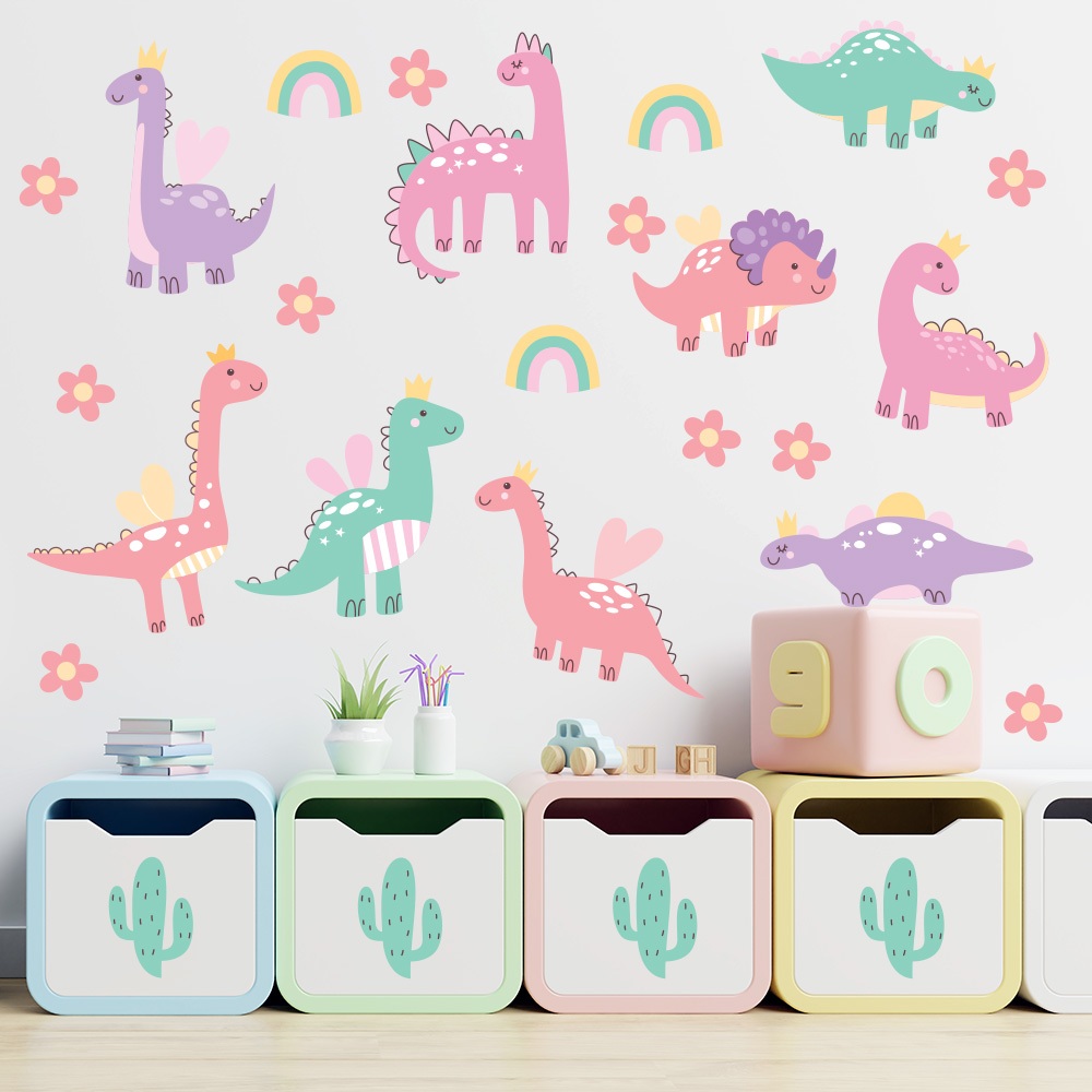 Adesivo de Parede Infantil Dinossauros Dinos Quarto Menina - 496ir em Oferta na Shopee