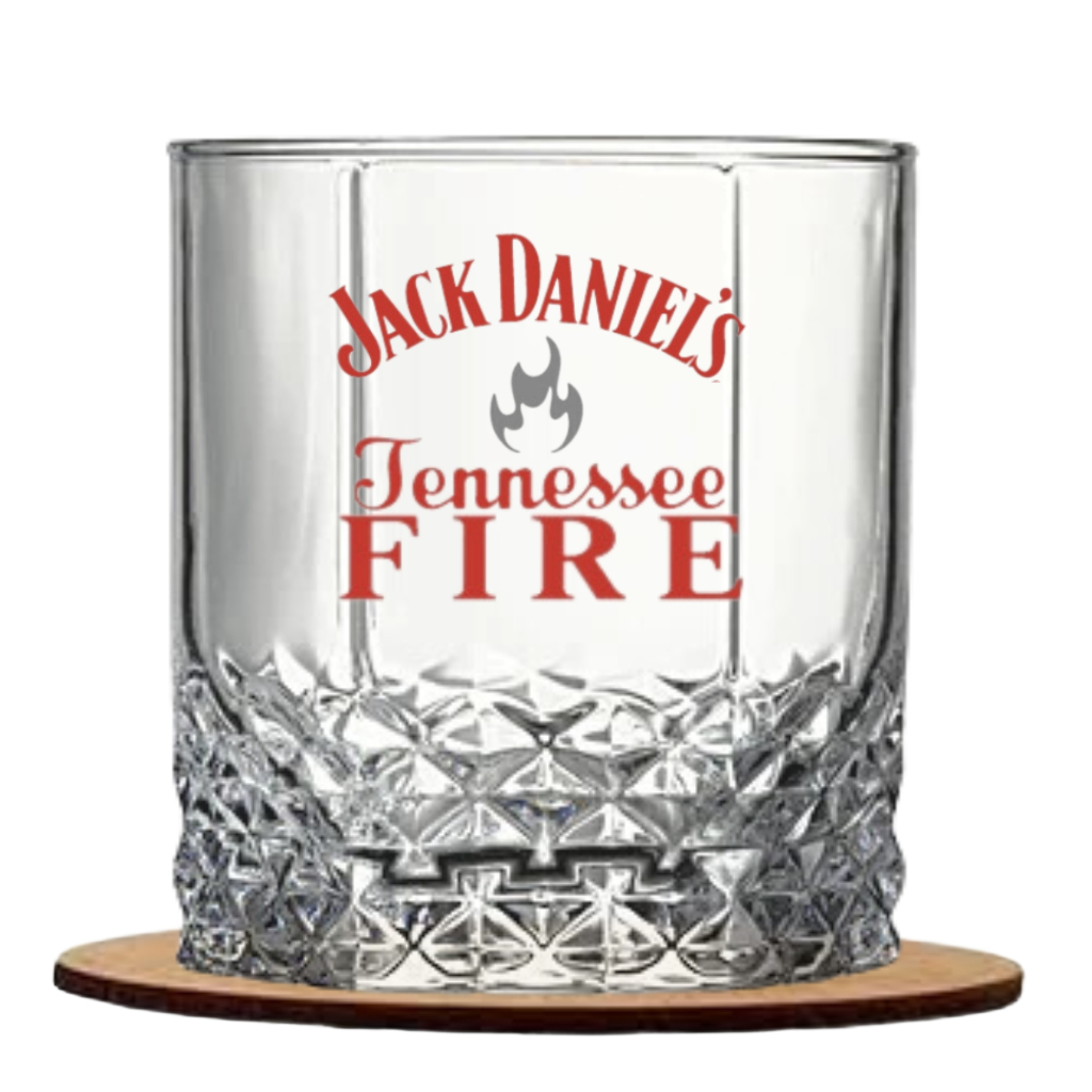 Copo De Vidro Personalizado Jack Daniel's Fire 310ml Starlit Whisky + Base