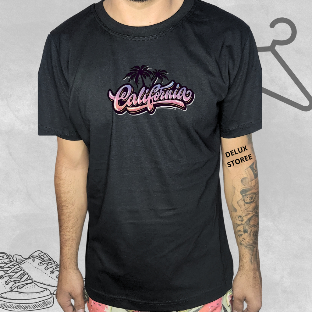 Camisa Masculina Gola Redonda California Camiseta Estampada Bàsica Verão