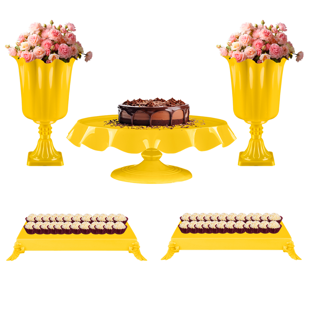 Kit Festa 2 Vasos 1 Boleira 2 Bandejas Baixas - Decoração De Mesa Para Festa em Oferta na Shopee