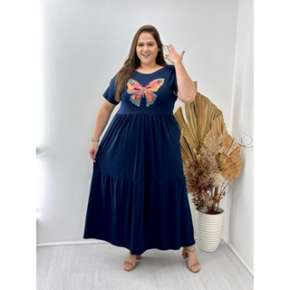 Vestido Longo inspiração camisetão em estampas tropicais ,moda Plus size em Oferta na Shopee